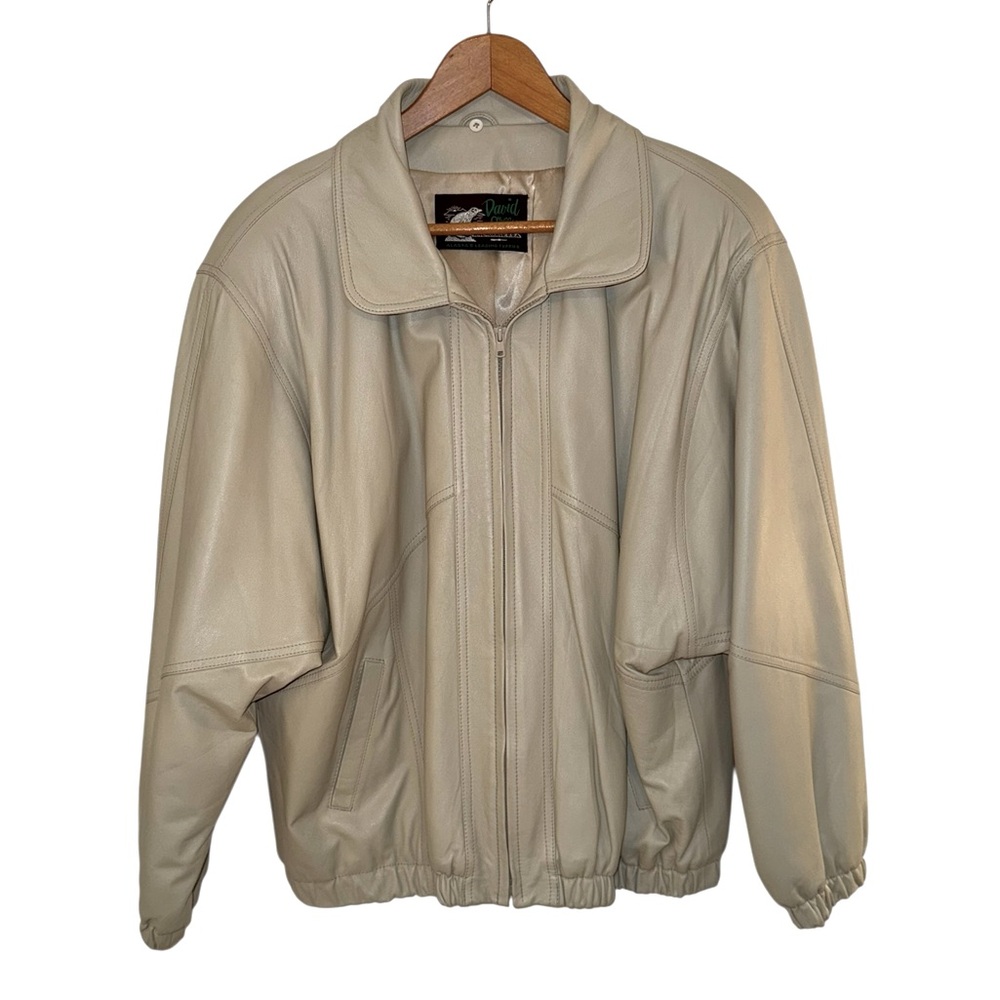 Women’s—David Green Vintage Cool Cream Zip Up Soft Leather Jacket. Size XX—Large